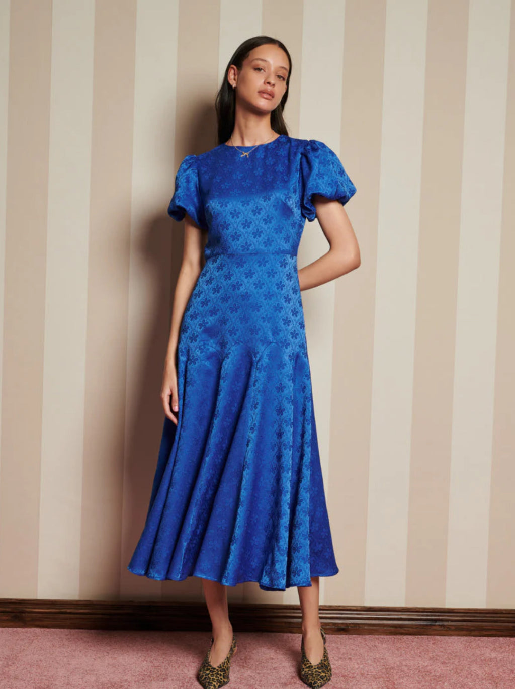 Sister Jane Cobalt Blue Jacquard Lace Midi Dress