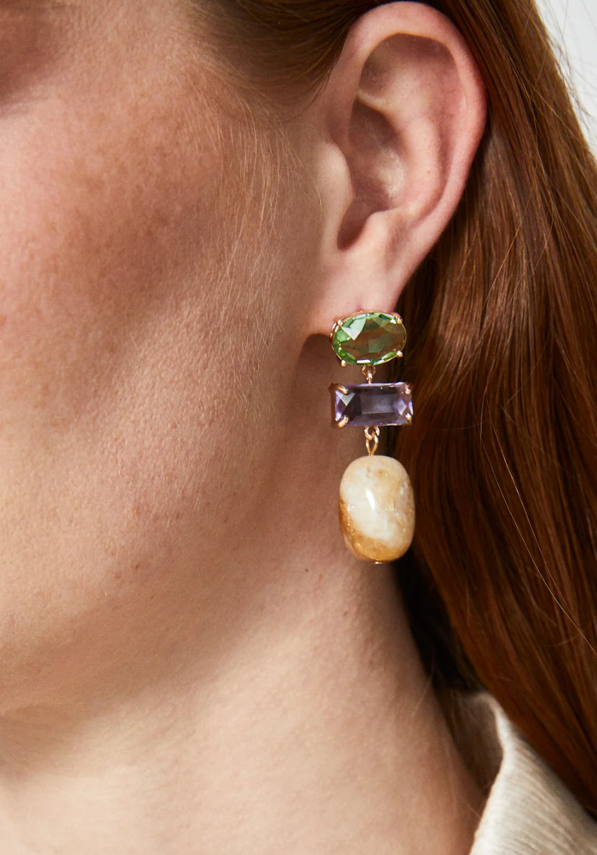 NALI Green Lilac Crystal & Stone Drop Earrings