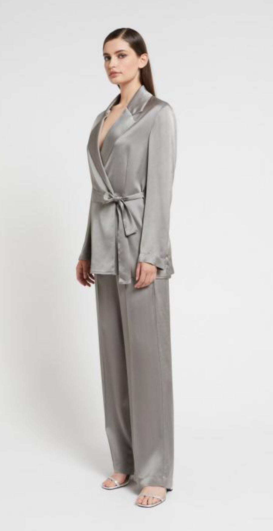 Ottod’Ame Pewter Grey High Waisted Satin Viscose Trousers