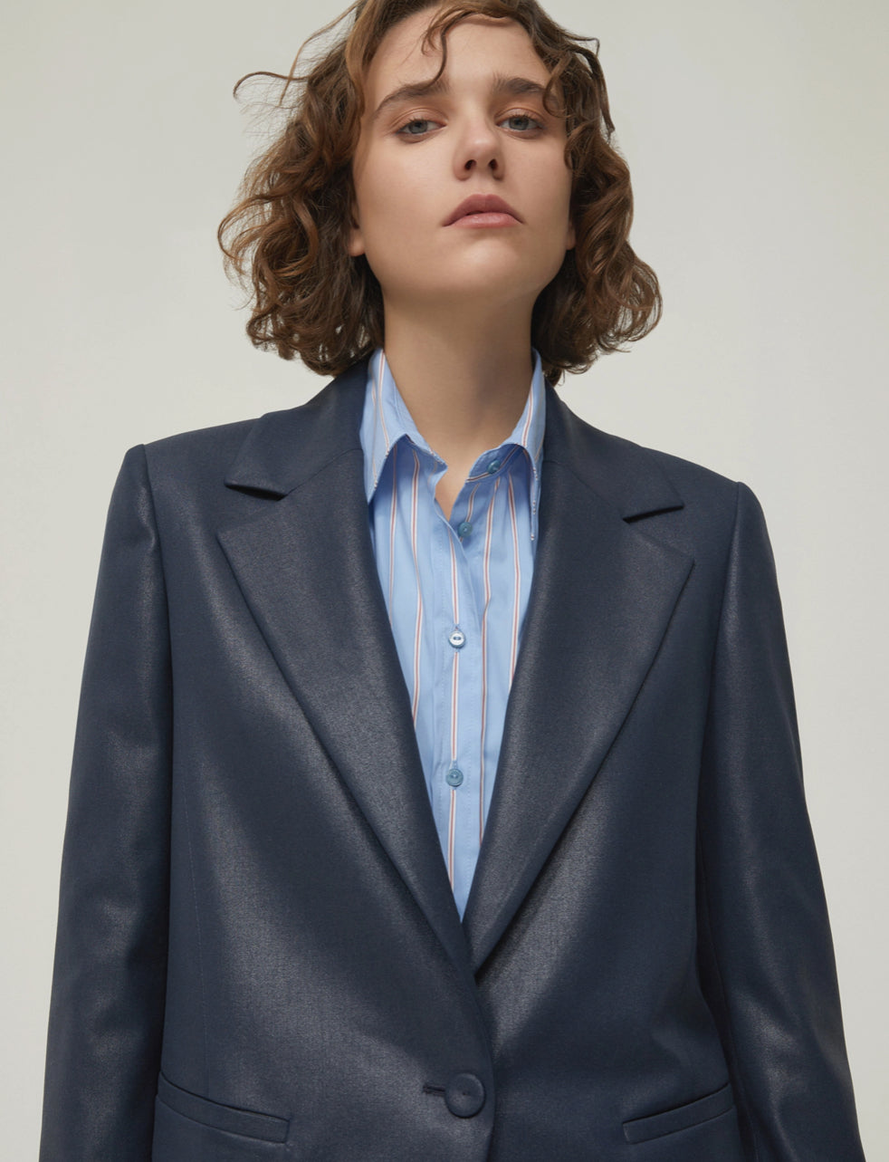 PENNYBLACK Navy Tailored Blazer in Glazed Sheen Finish