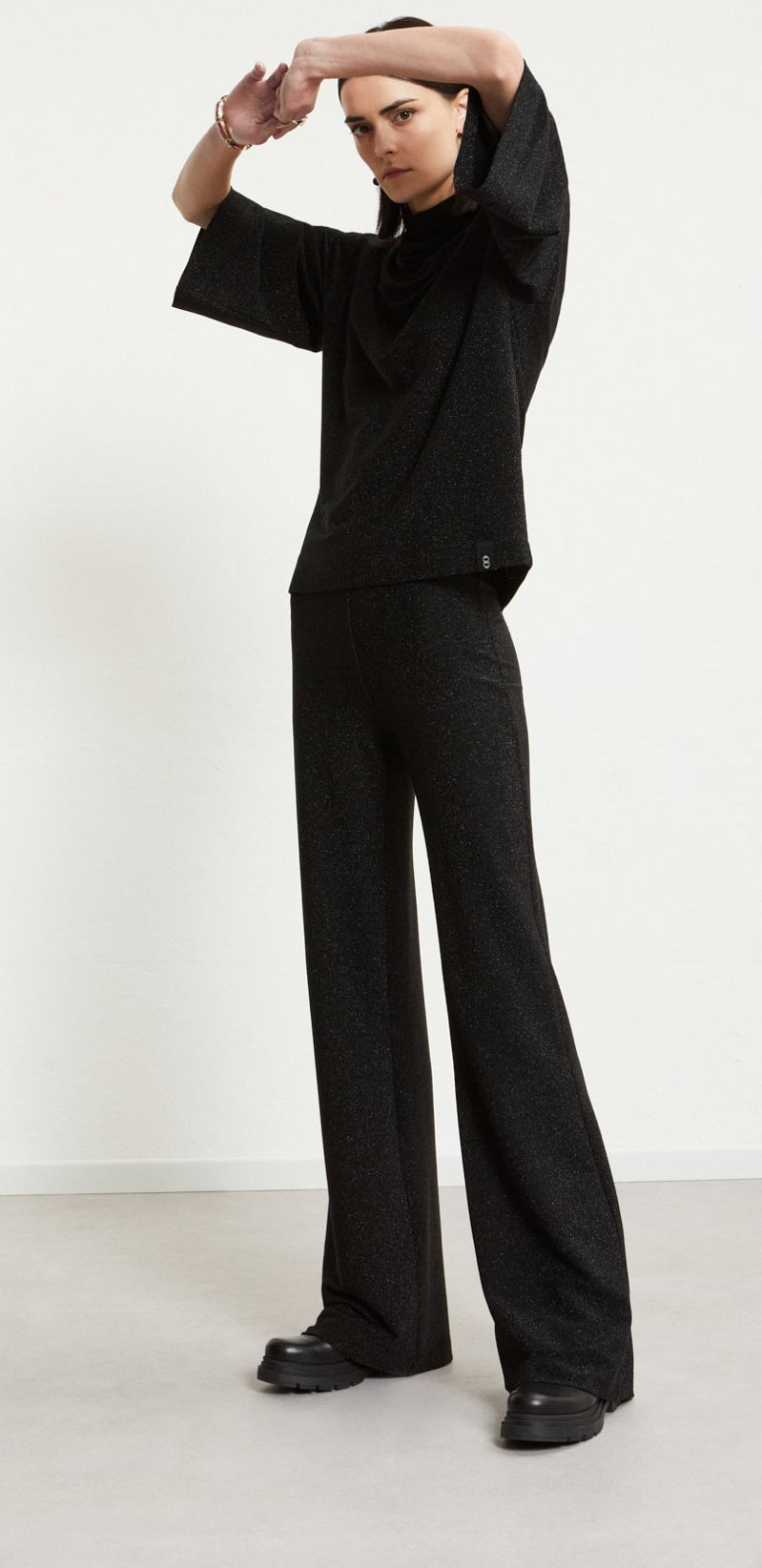 Ottod’Ame Black Sparkle Lurex Palazzo Pants