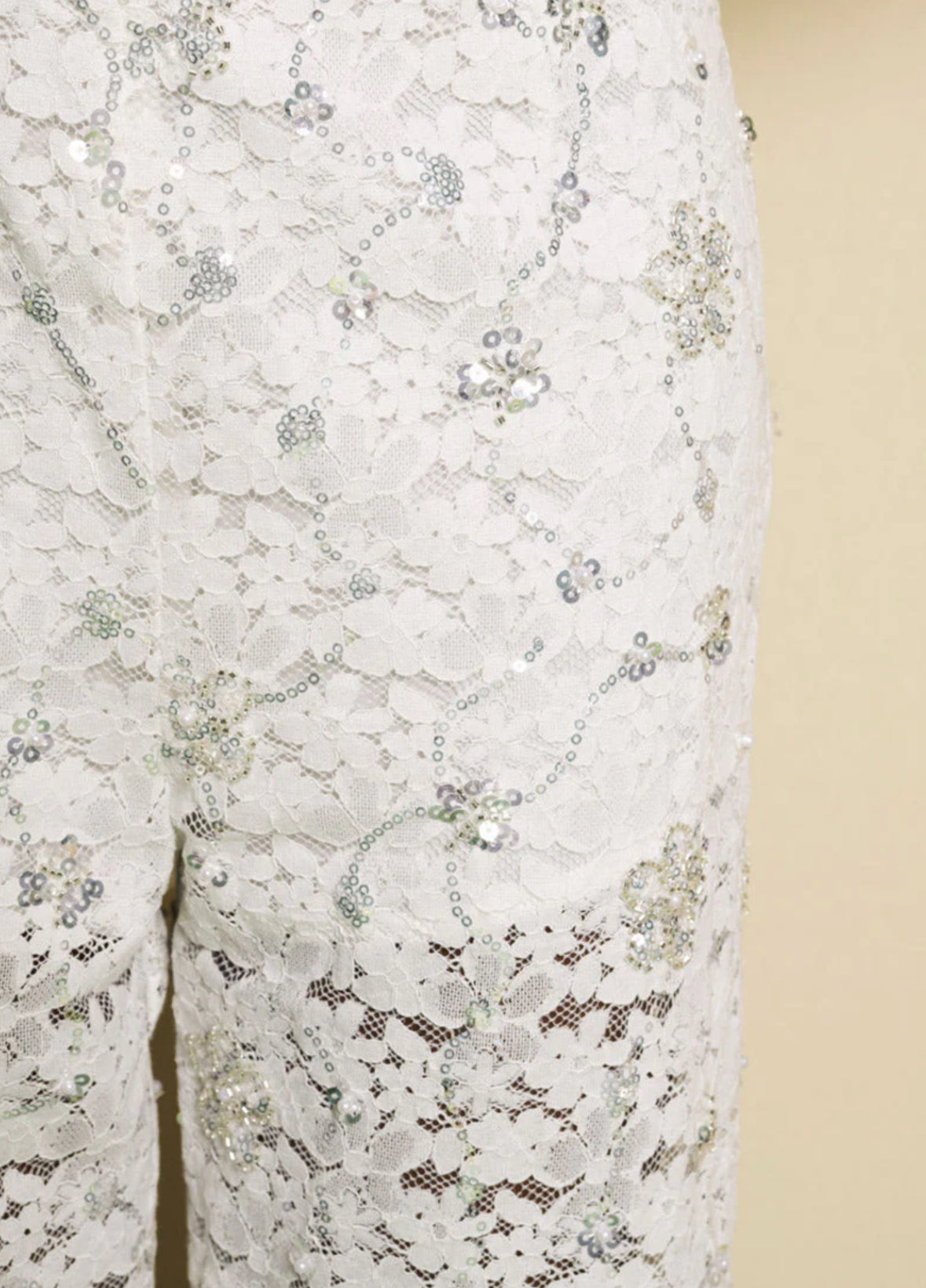 DREAM Sister Jane White Lace & Diamante Jardin High Waist Wide Leg Pants