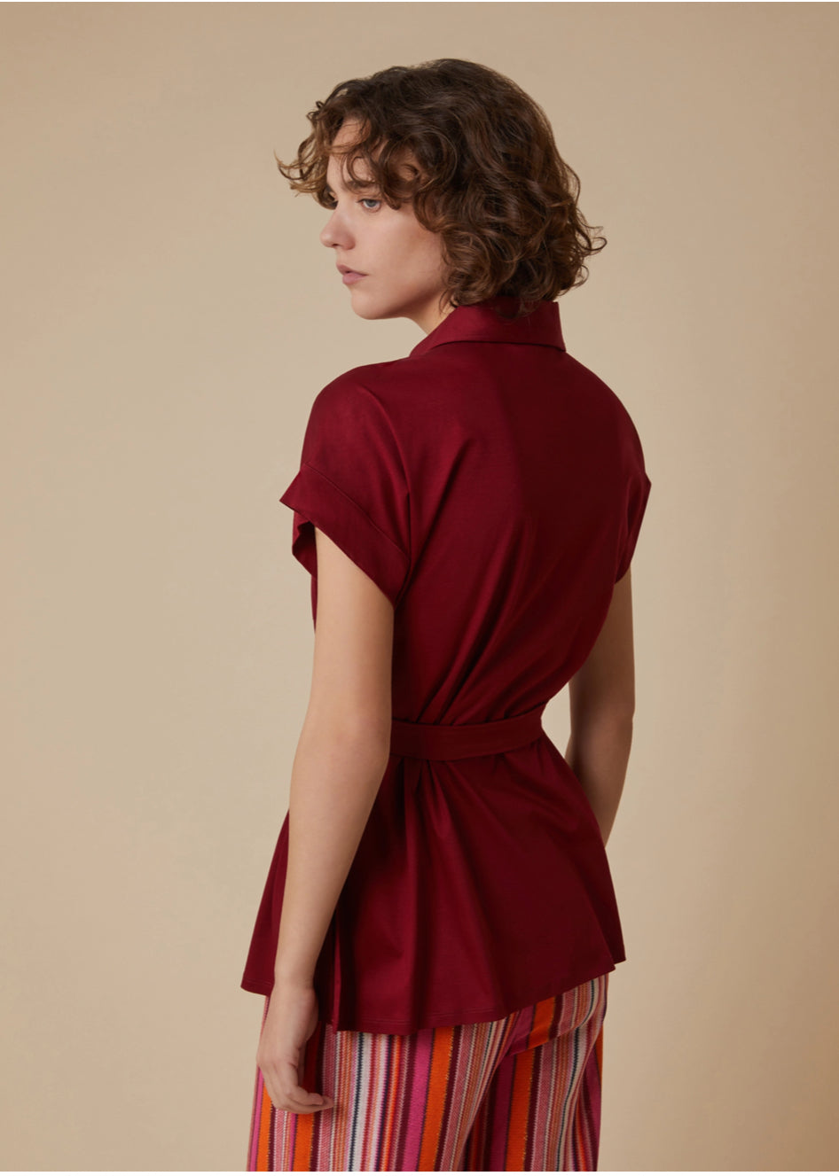 PENNYBLACK Burgundy Cotton Jersey Shirt with Tie Belt