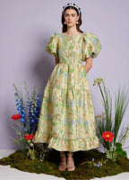 DREAM Sister Jane Green Blue Pasqueflower Jacquard Midi Dress