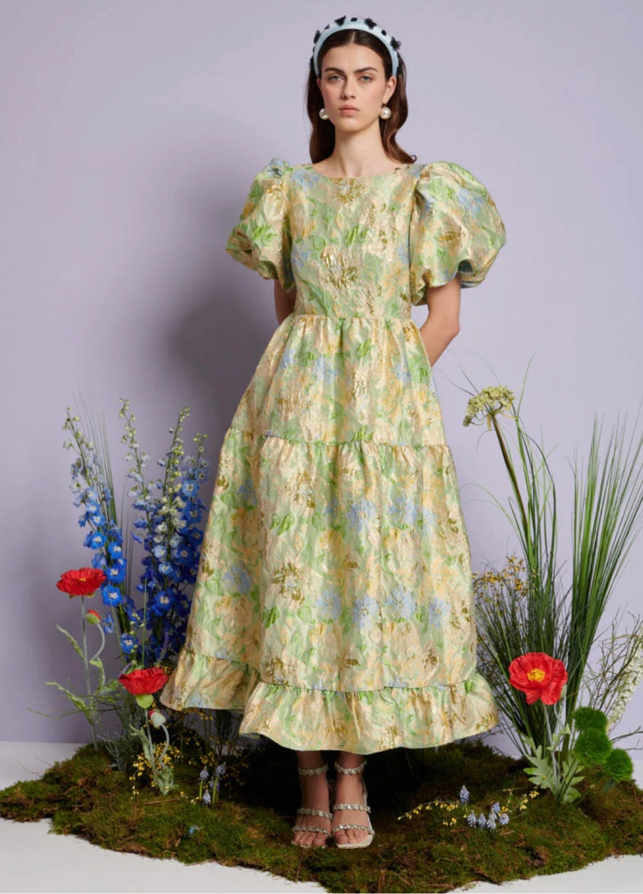 DREAM Sister Jane Green Blue Pasqueflower Jacquard Midi Dress