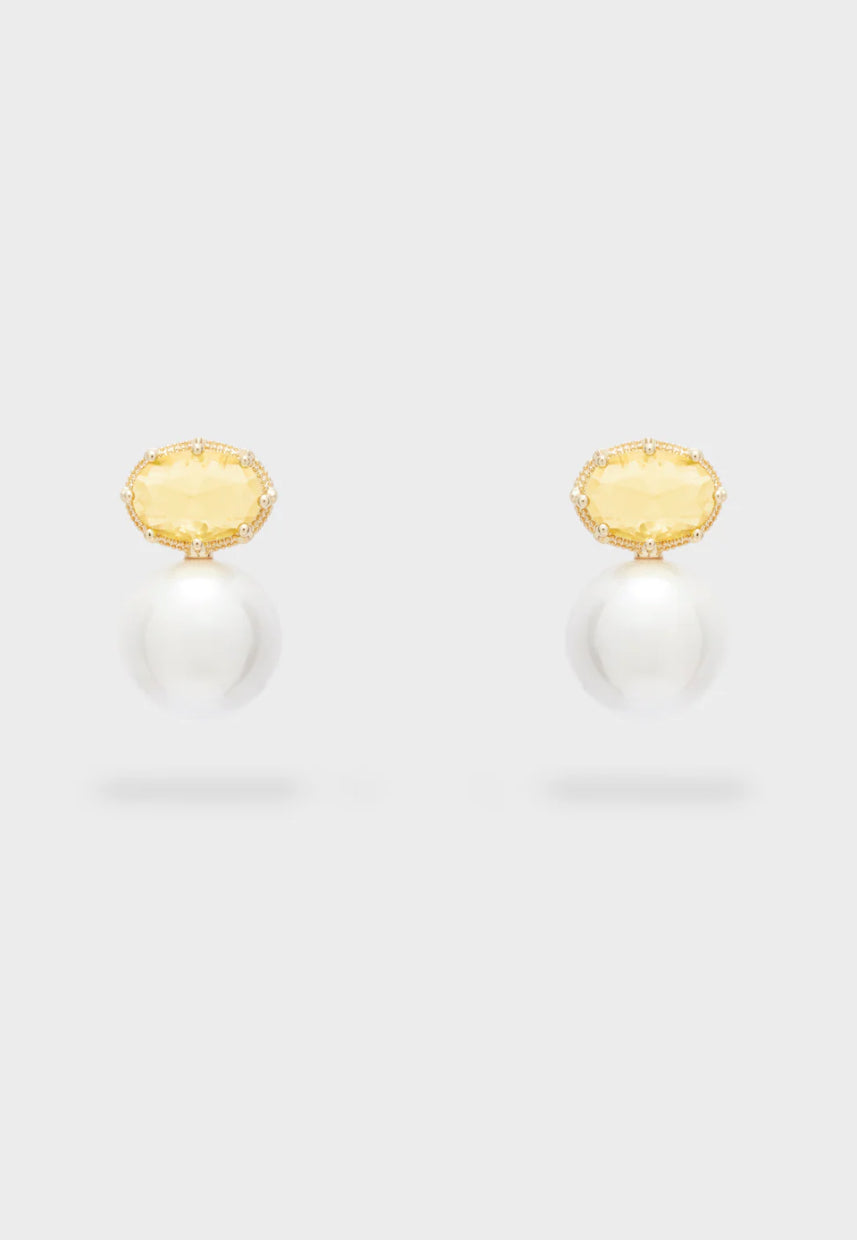 NALI Yellow Gemstone & Pearl Earrings