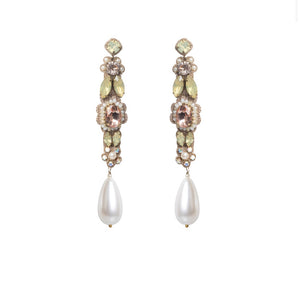 St. Erasmus Green Peach Gold Statement Dangler Handmade Earrings