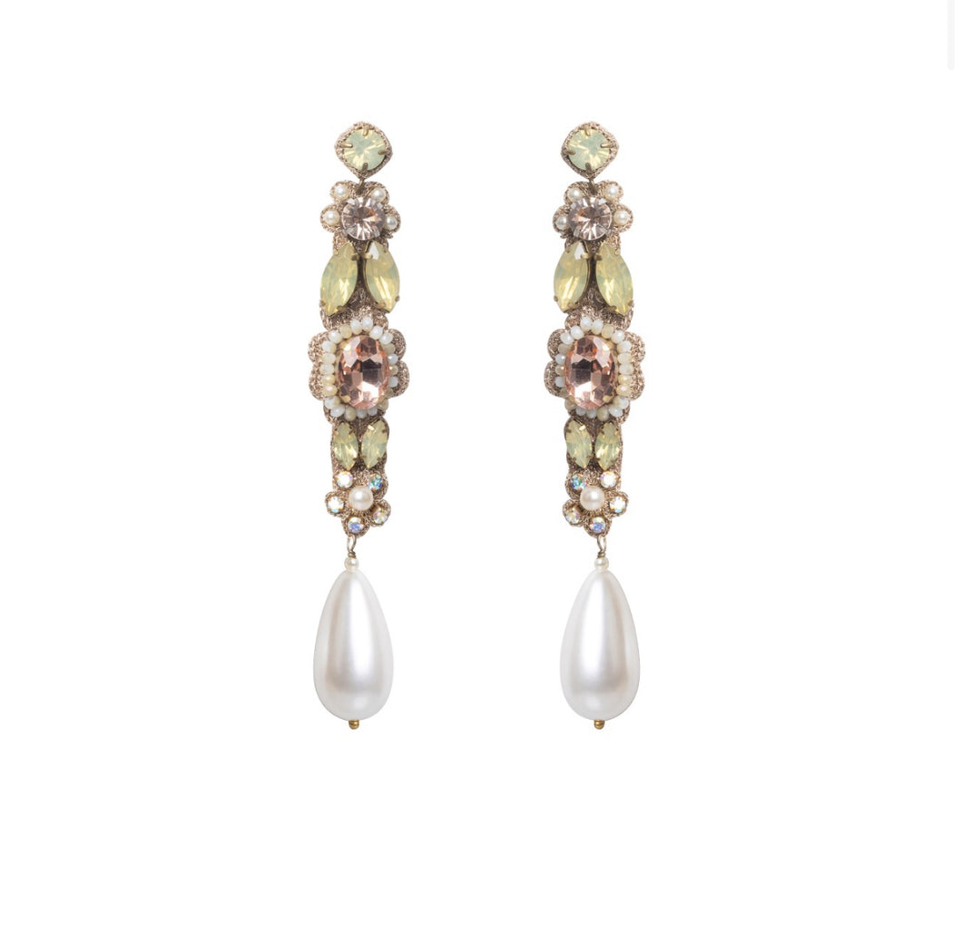 St. Erasmus Green Peach Gold Statement Dangler Handmade Earrings