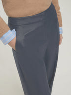 PENNYBLACK Navy Straight Leg Trousers in a Glazed Sheen Finish