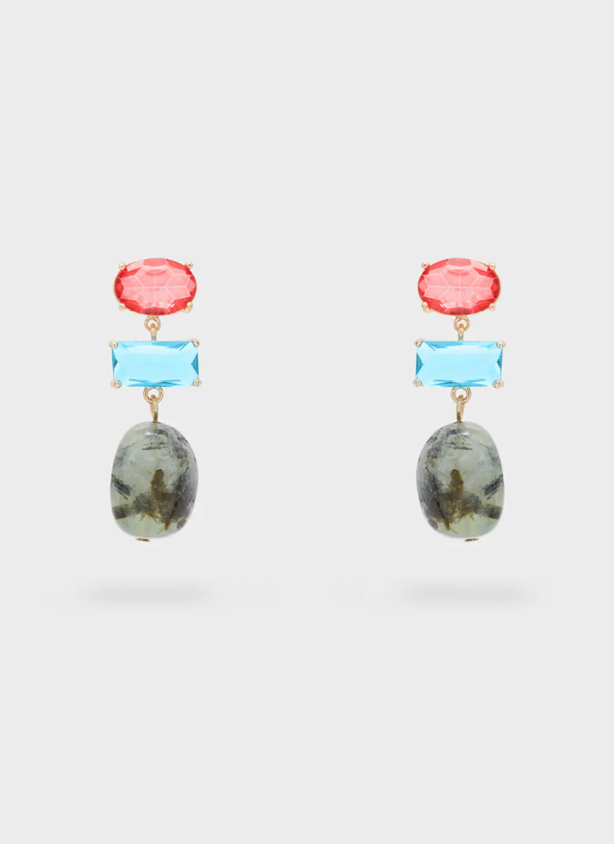 NALI  Pink Blue Crystal & Stone Drop Earrings