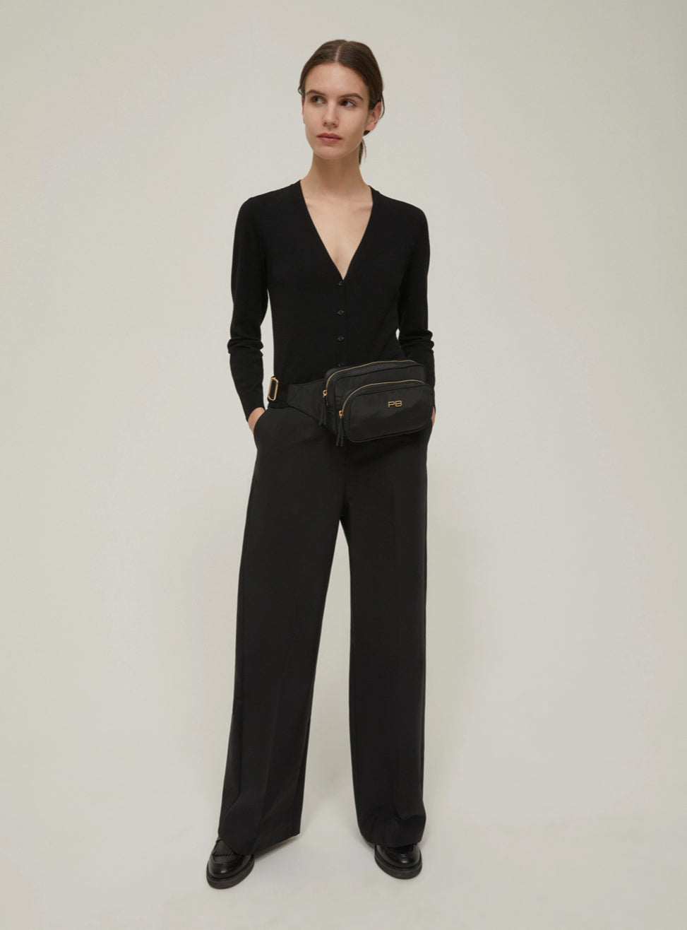 PENNYBLACK Wide-Fit Double-Woven Black Cotton Trousers