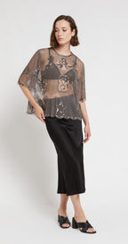 Ottod’Ame Pewter & Silver Tulle & Beaded Blouse with embroidery