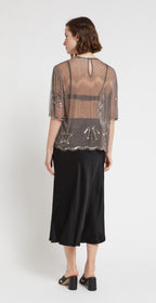 Ottod’Ame Pewter & Silver Tulle & Beaded Blouse with embroidery