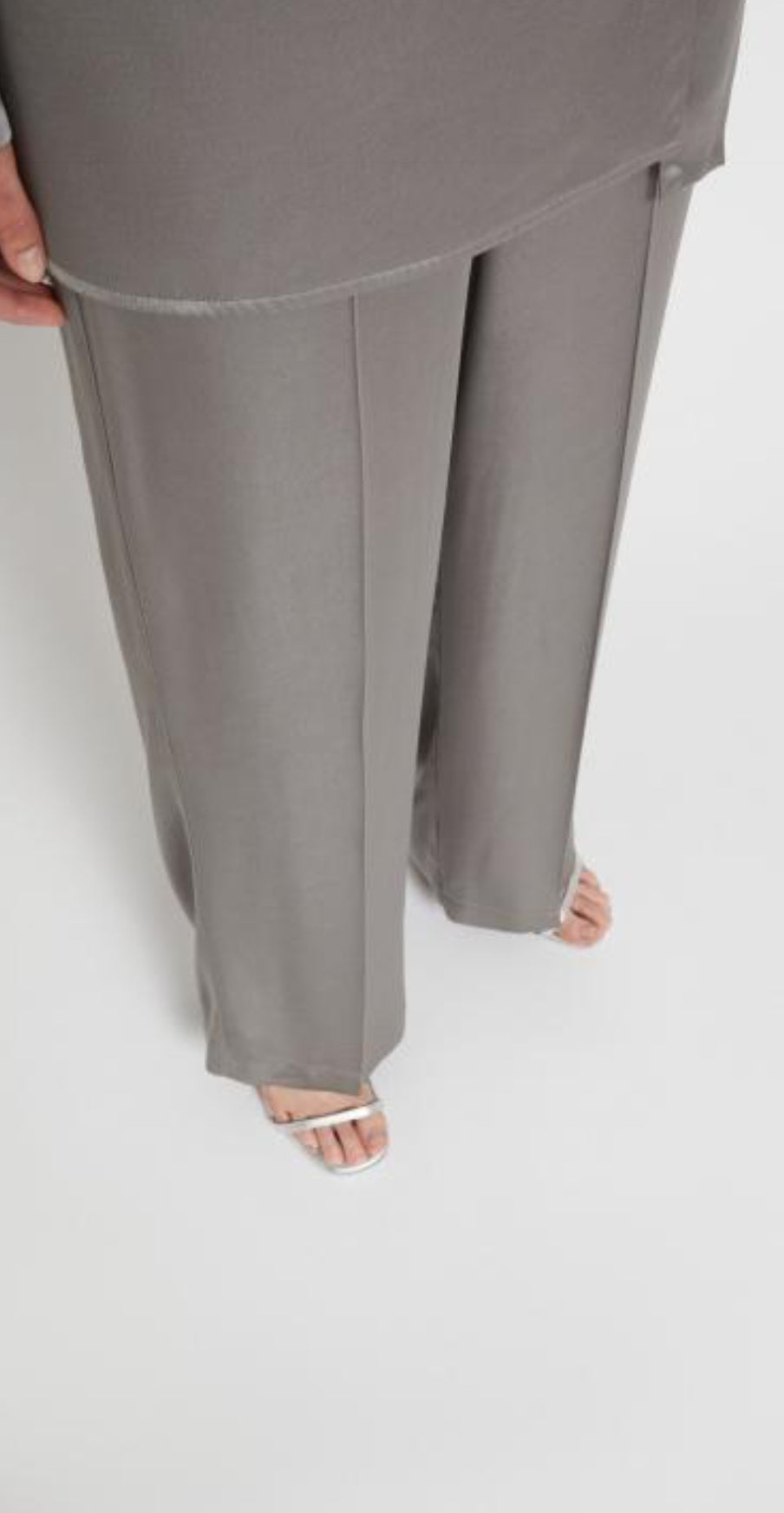 Ottod’Ame Pewter Grey High Waisted Satin Viscose Trousers