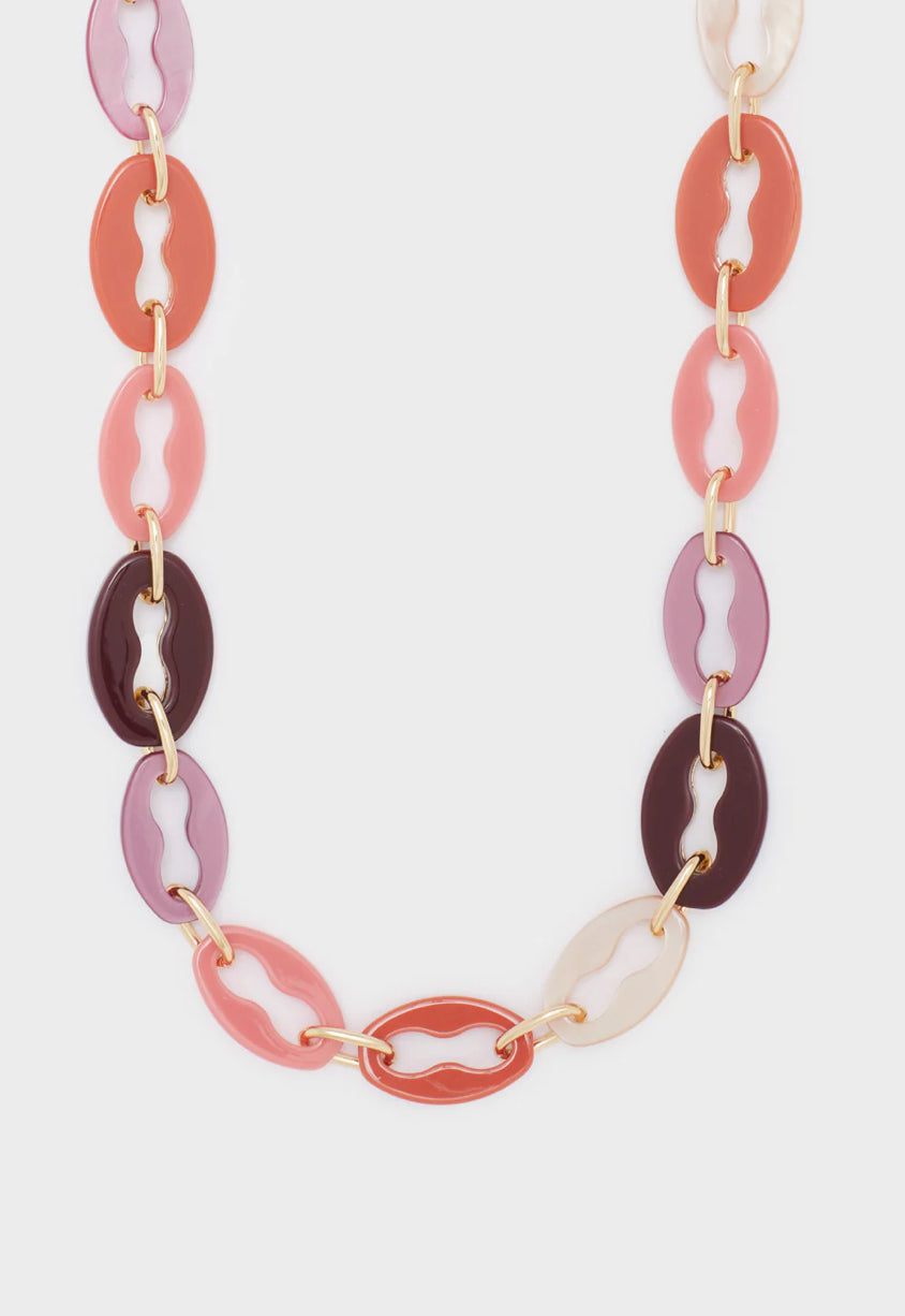 NALI Pink / Burgandy Long Necklace with Gold Chain & Coloured Resign