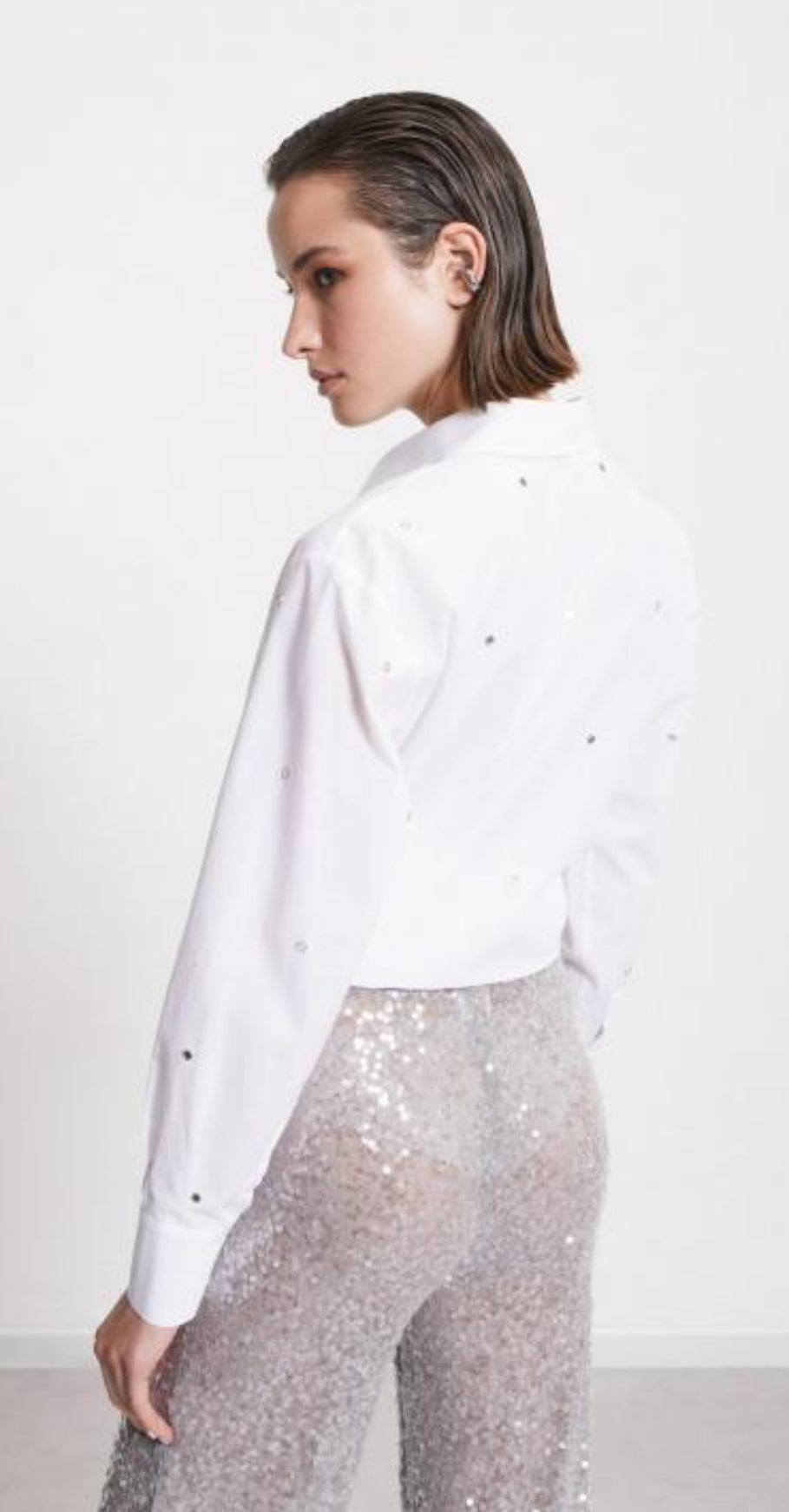 Ottod’Ame White 100% Cotton Shirt with Disc sequins