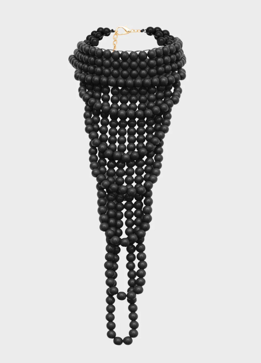 NALI Cascading Necklace in Black Pearls