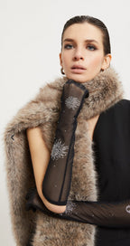 Ottod’Ame Long Black Mesh Gloves with Rhinestone Embellishment