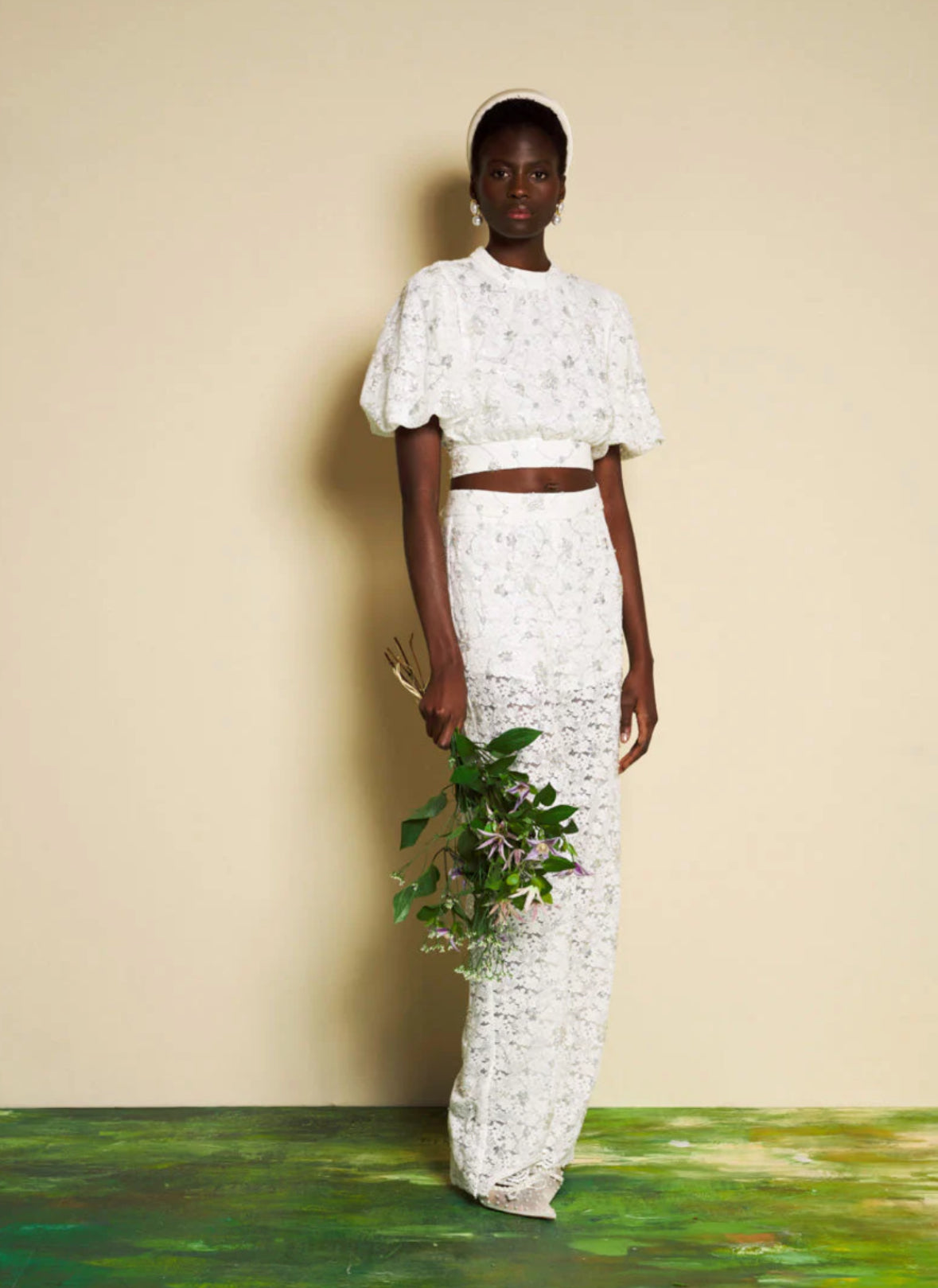 DREAM Sister Jane White Lace & Diamante Jardin High Waist Wide Leg Pants