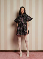 Sister Jane Black Jacquard Mini Dress with Purple Floral Print