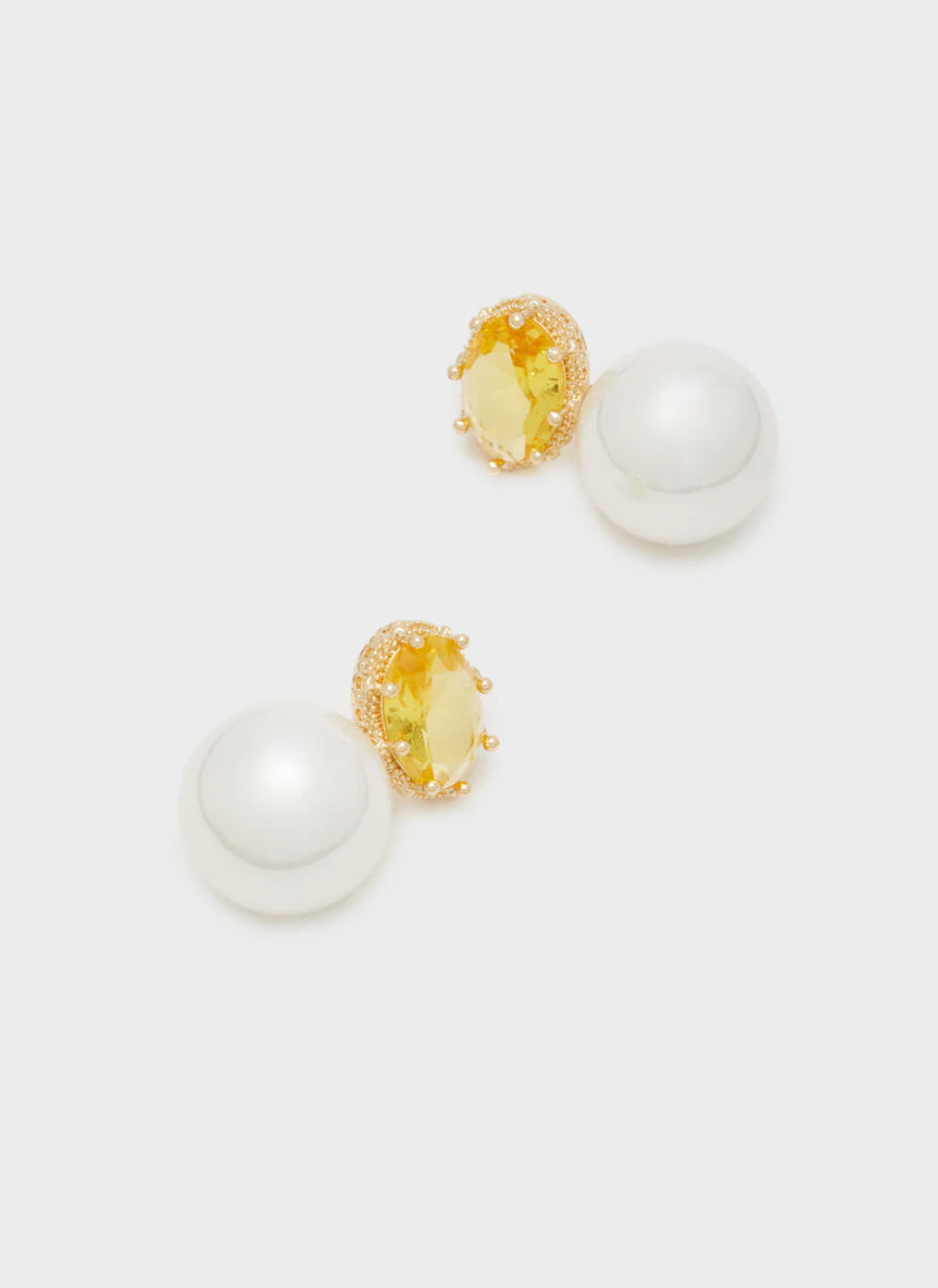 NALI Yellow Gemstone & Pearl Earrings