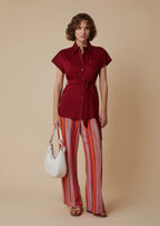 PENNYBLACK Burgundy Cotton Jersey Shirt with Tie Belt