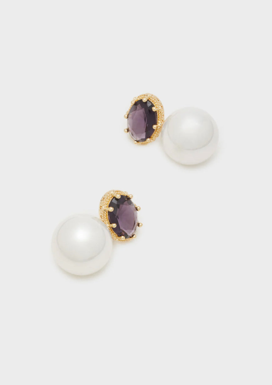 NALI Deep Purple Gemstone & Pearl Earrings