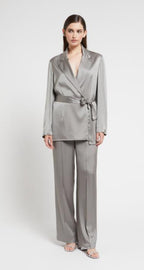 Ottod’Ame Pewter Grey High Waisted Satin Viscose Trousers