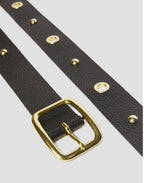 PENNYBLACK Stud and Eyelet Black Italian Leather Belt