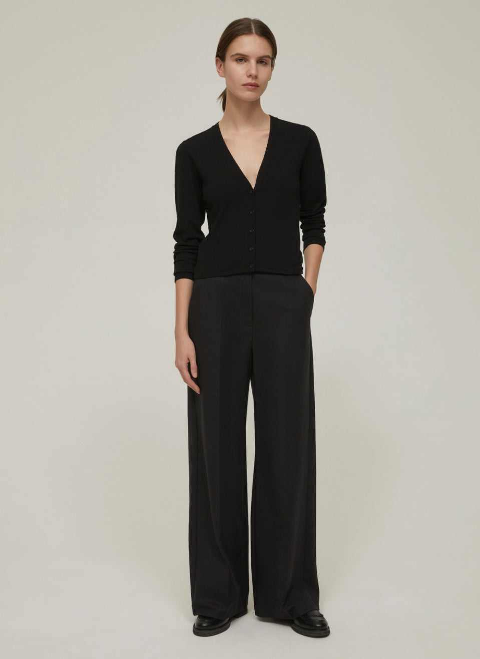 PENNYBLACK Wide-Fit Double-Woven Black Cotton Trousers