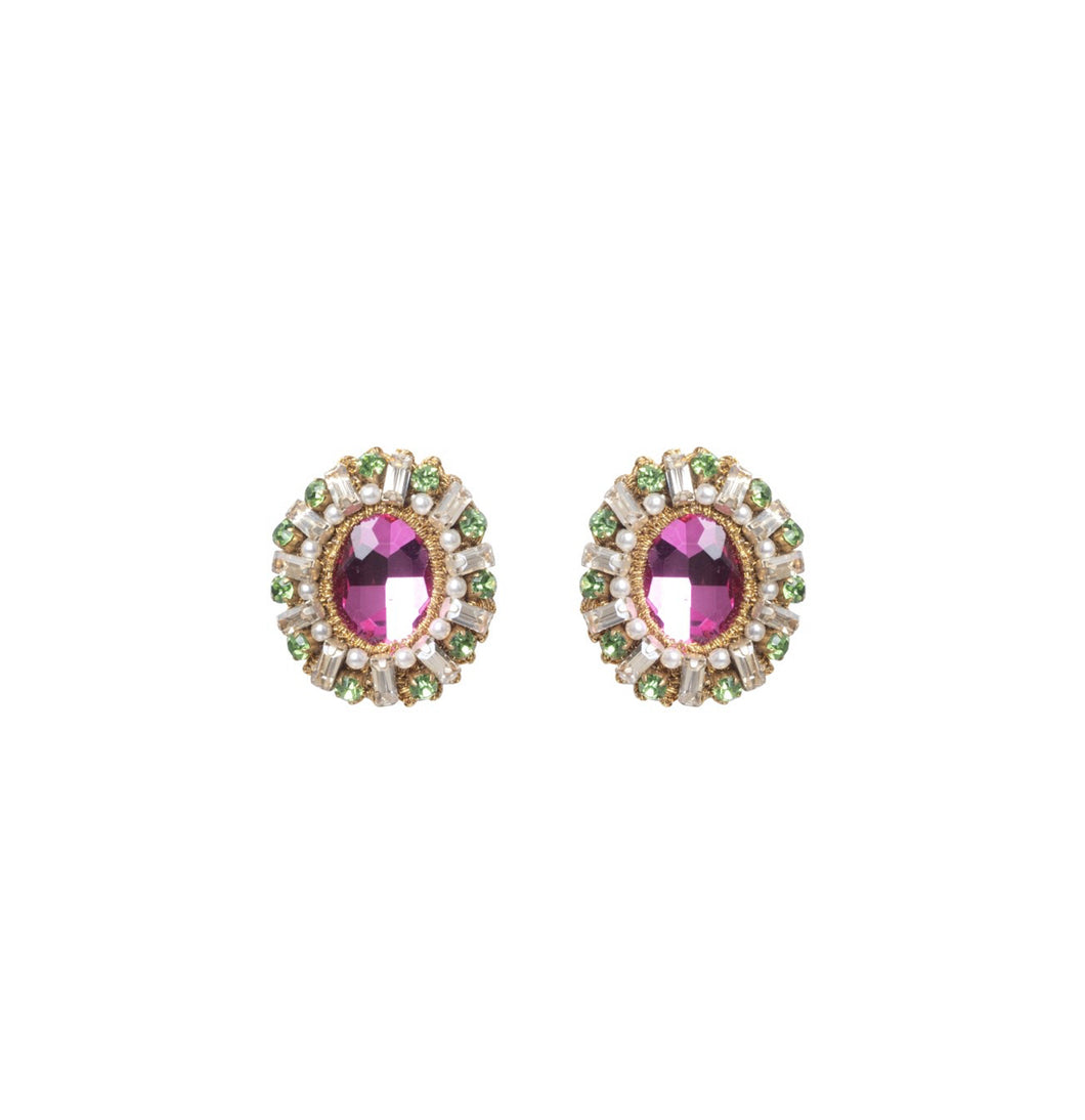 St. Erasmus Handmade Clip-On Earrings in Pink & Green