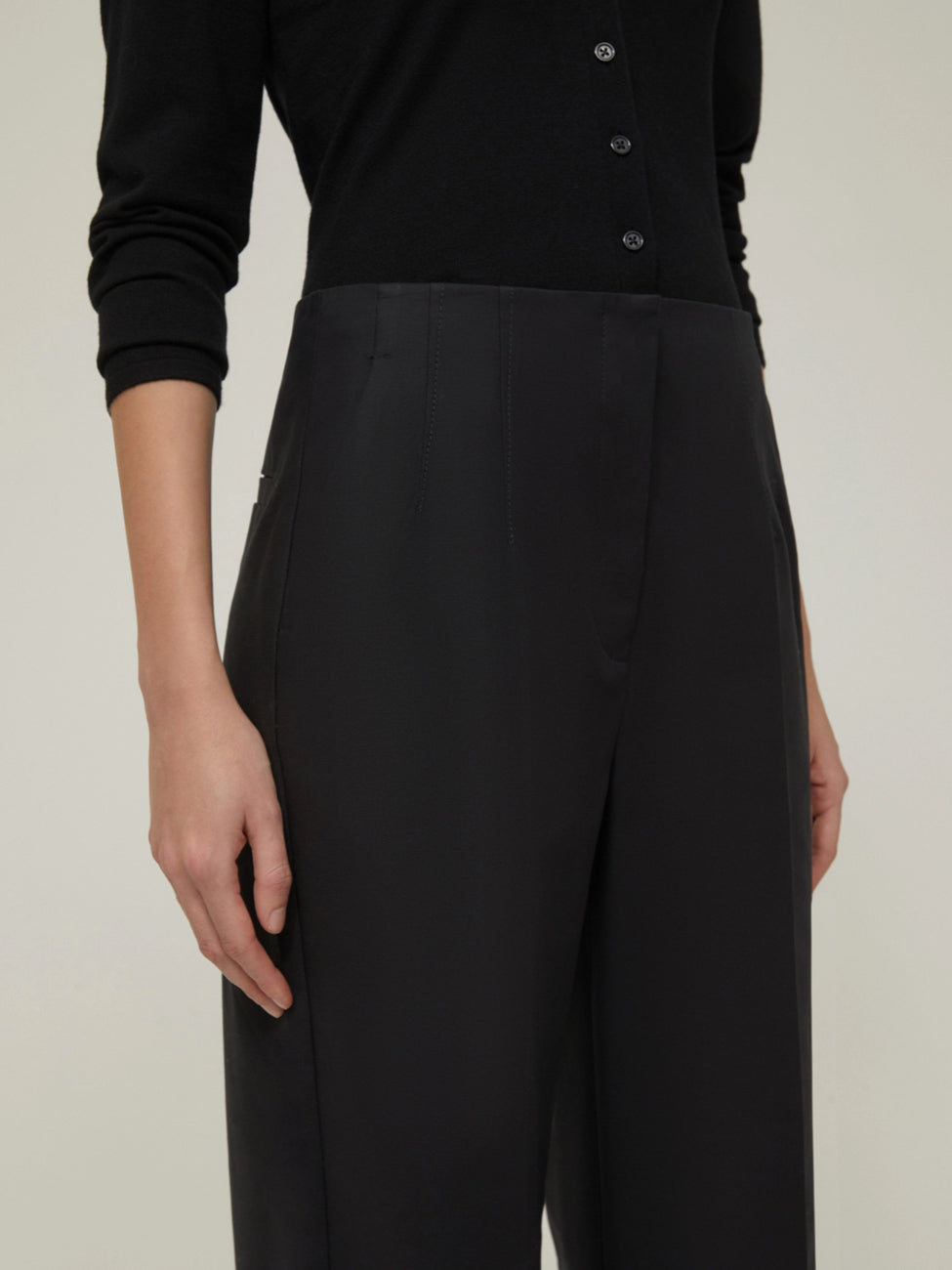 PENNYBLACK Wide-Fit Double-Woven Black Cotton Trousers