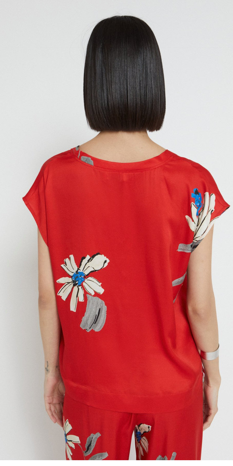 Ottod’Ame Red V-Neck Blouse with Floral Print