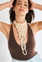NALI Cascading Necklace in Black Pearls