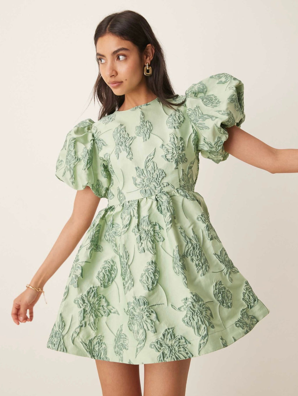DREAM Sister Jane Clover Jacquard Mini Dress in Sage Green