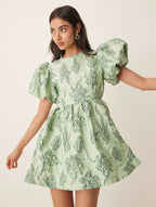 DREAM Sister Jane Clover Jacquard Mini Dress in Sage Green
