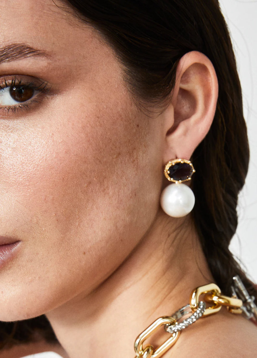 NALI Deep Purple Gemstone & Pearl Earrings