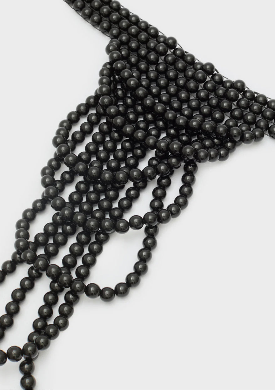 NALI Cascading Necklace in Black Pearls