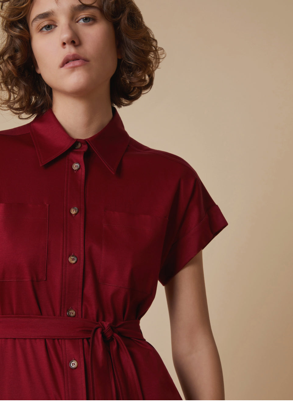 PENNYBLACK Burgundy Cotton Jersey Shirt with Tie Belt