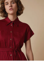 PENNYBLACK Burgundy Cotton Jersey Shirt with Tie Belt