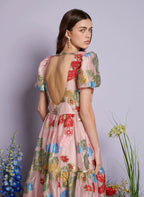 DREAM Sister Jane Pink & Red Floral Camellia Jacquard Maxi Dress