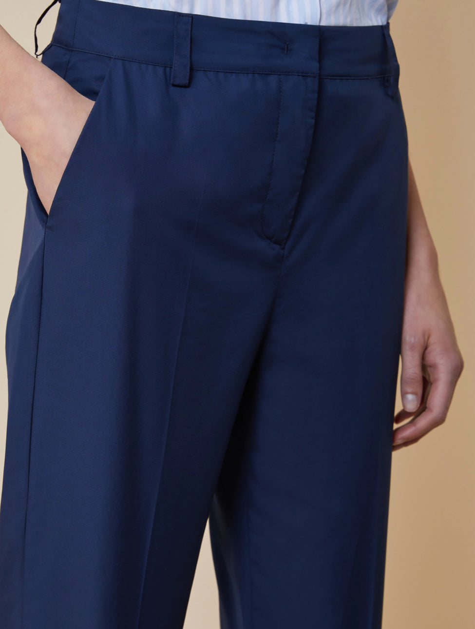 PENNYBLACK Navy 100% Cotton Poplin Trousers