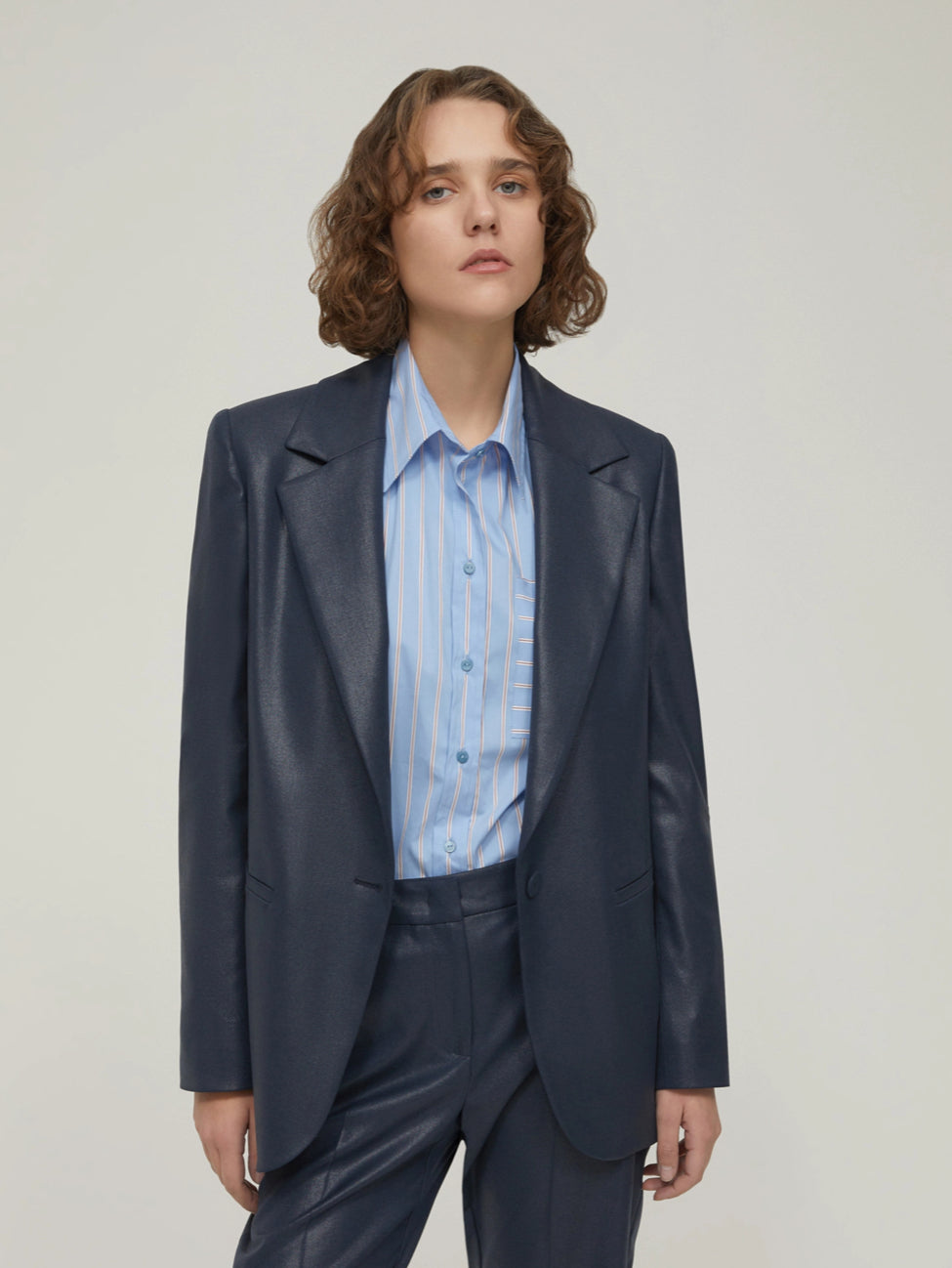 PENNYBLACK Navy Tailored Blazer in Glazed Sheen Finish