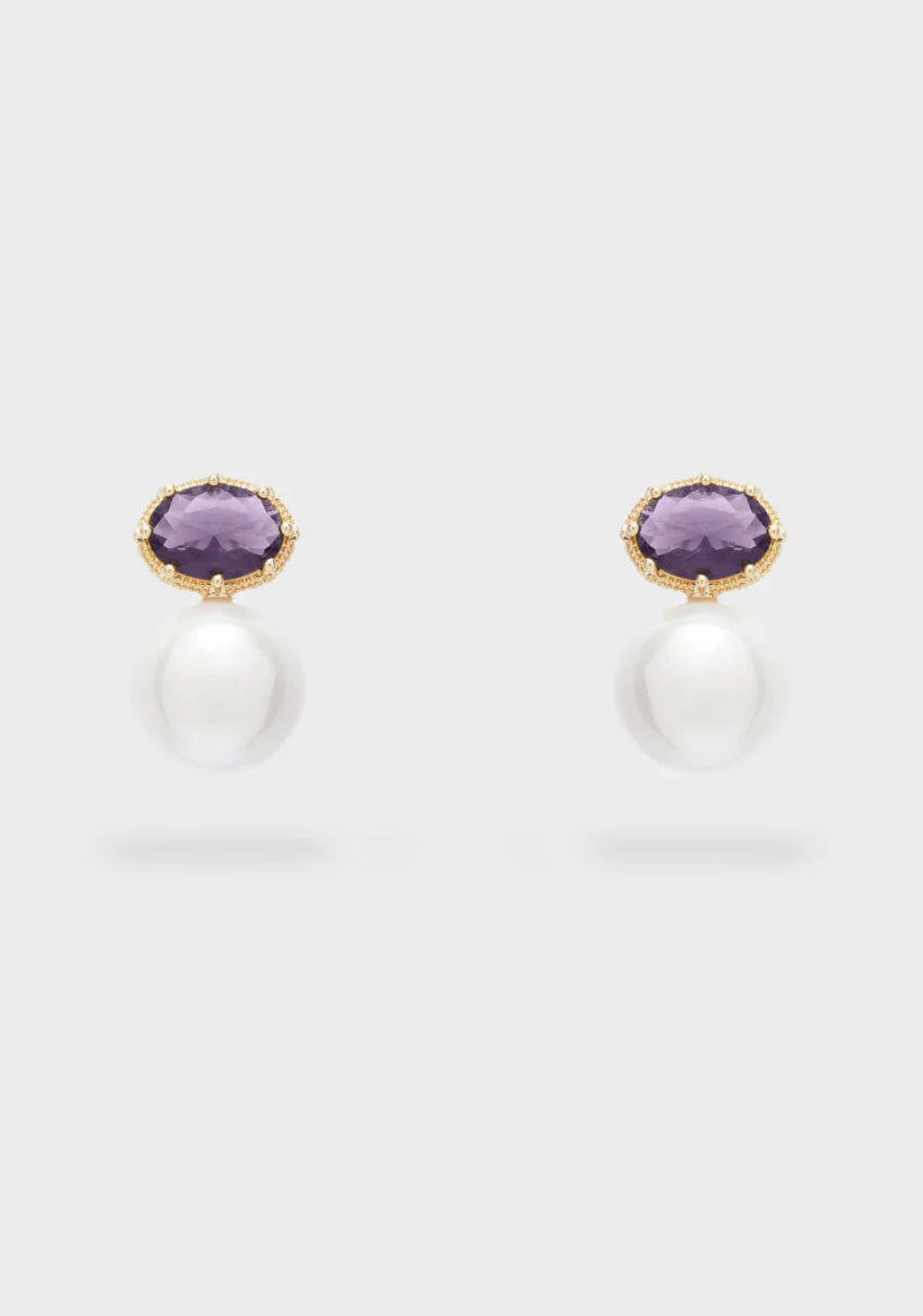NALI Deep Purple Gemstone & Pearl Earrings