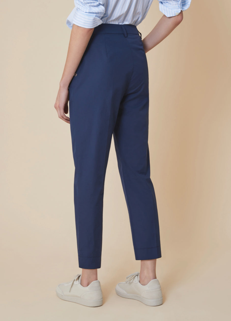 PENNYBLACK Navy 100% Cotton Poplin Trousers