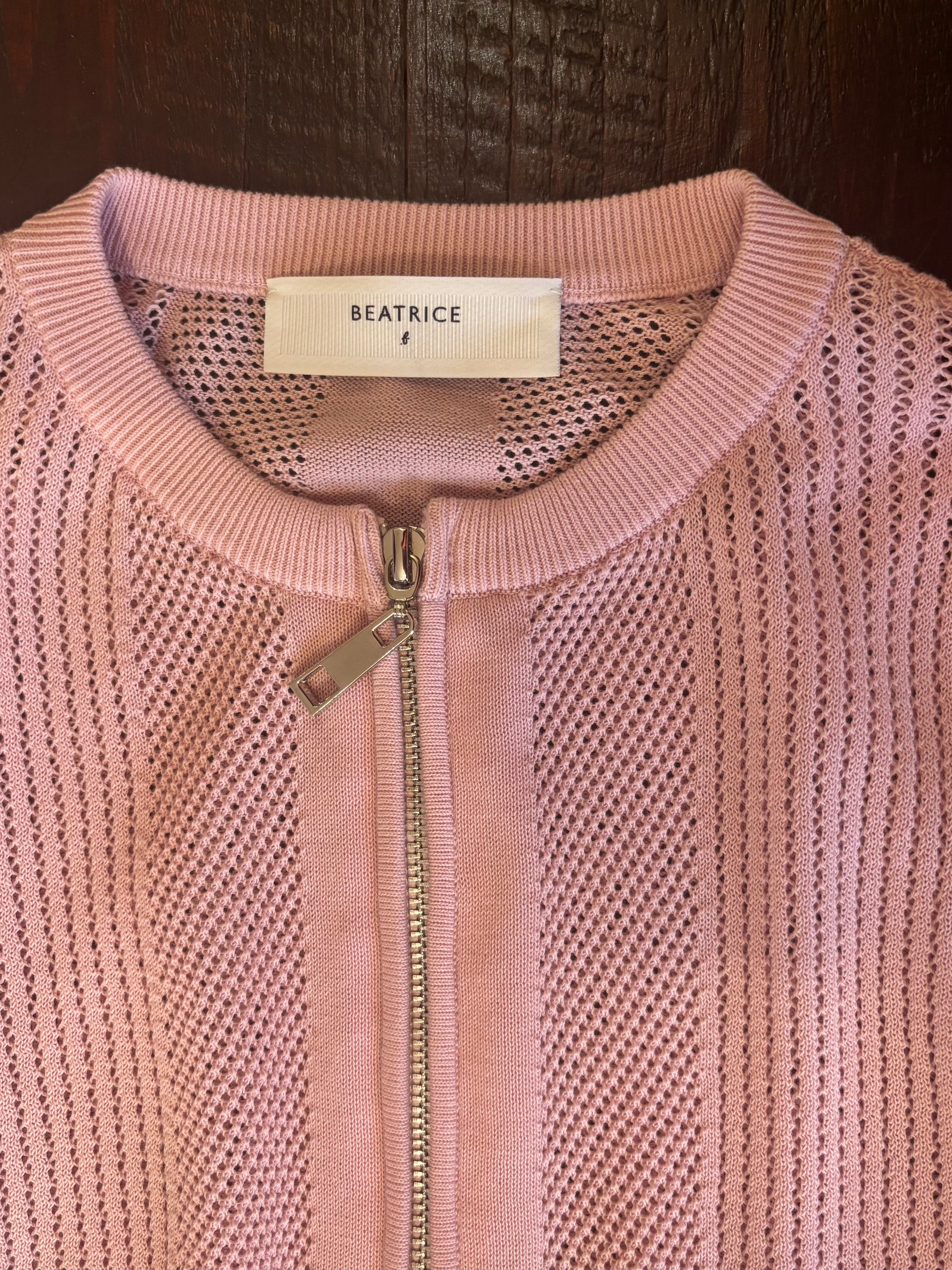 Beatrice B Pink Cotton & Silk Pin-Tuck Knit Jacket with Zips