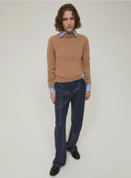 PENNYBLACK Navy Straight Leg Trousers in a Glazed Sheen Finish