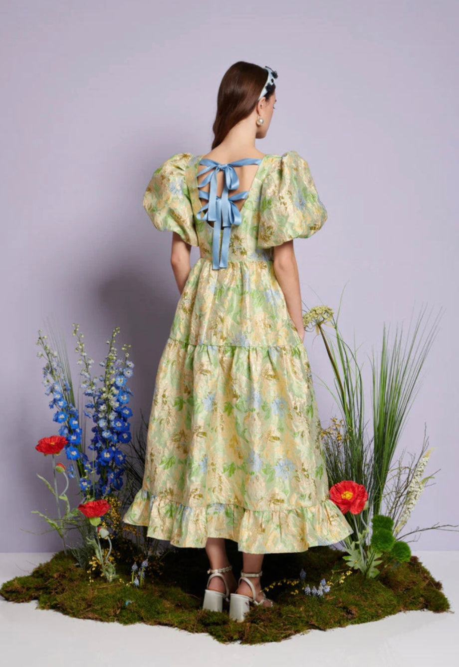 DREAM Sister Jane Green Blue Pasqueflower Jacquard Midi Dress