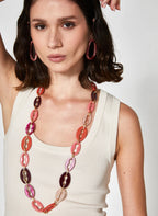 NALI Pink / Burgandy Long Necklace with Gold Chain & Coloured Resign
