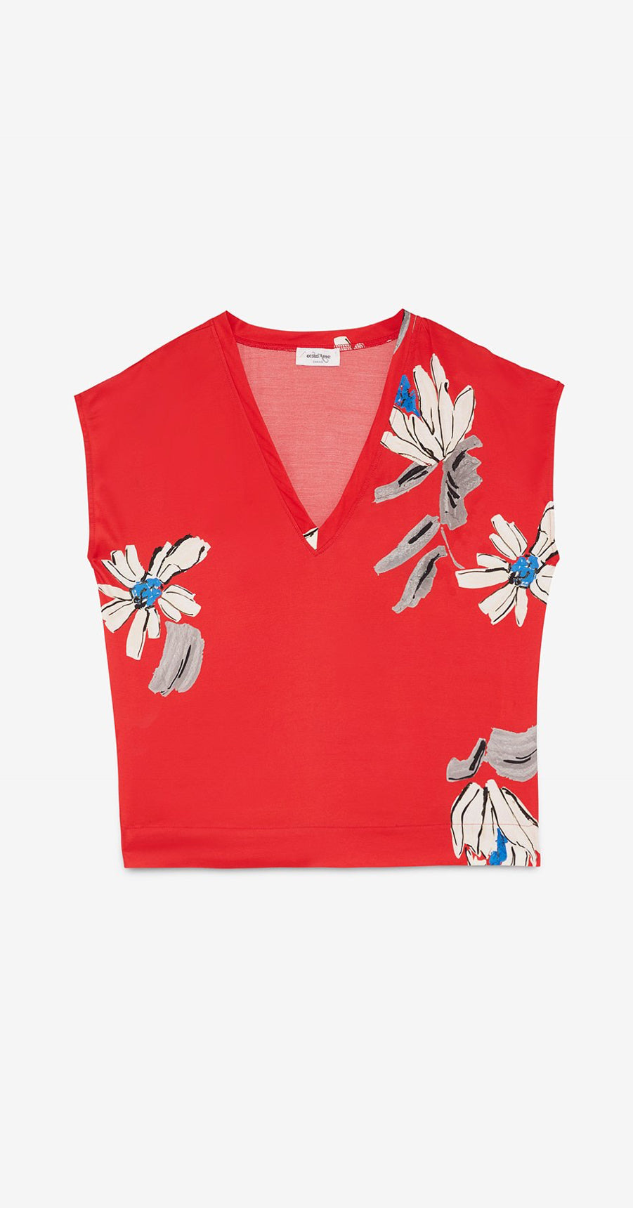 Ottod’Ame Red V-Neck Blouse with Floral Print